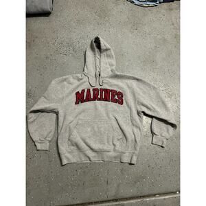 Marines Gray Graphic Fleece Sweatshirt Men's Pullover Hoodie Long Sleeve Regular